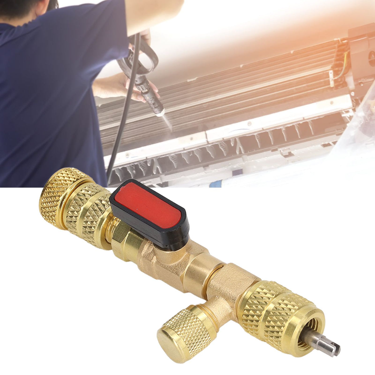 Valve Core Remover 1/4SAE 5/16SAE Port Air Conditioning Line Repair Tool for R12 R122 R410