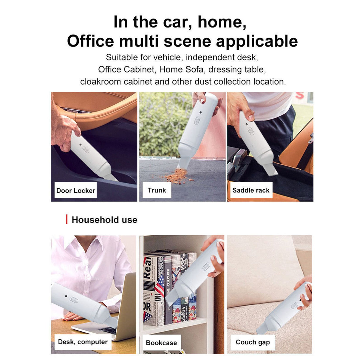 Car Vacuum Cleaner Low Noise USB Charging Mini Handheld Cordless Vacuum Cleaner White