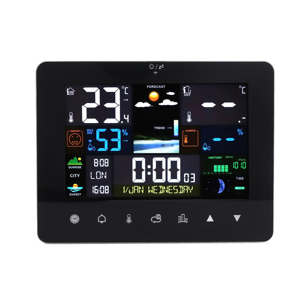 Colorful Touch Screen Digital Weather Forecast Station Wireless Indoor Outdoor Thermometer