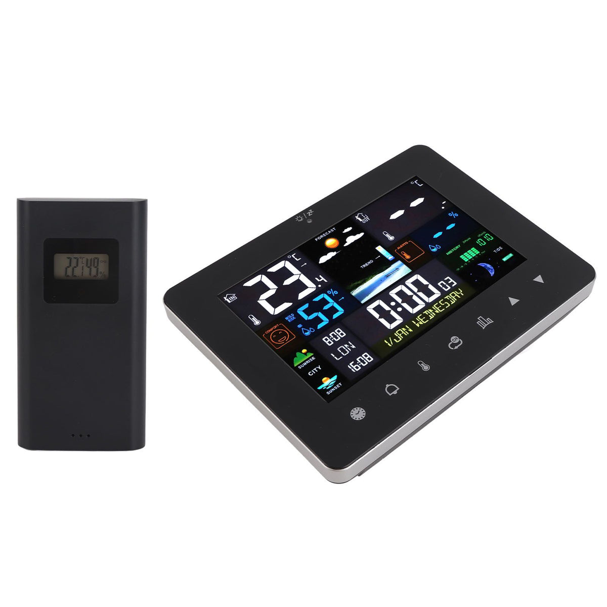 Colorful Touch Screen Digital Weather Forecast Station Wireless Indoor Outdoor Thermometer