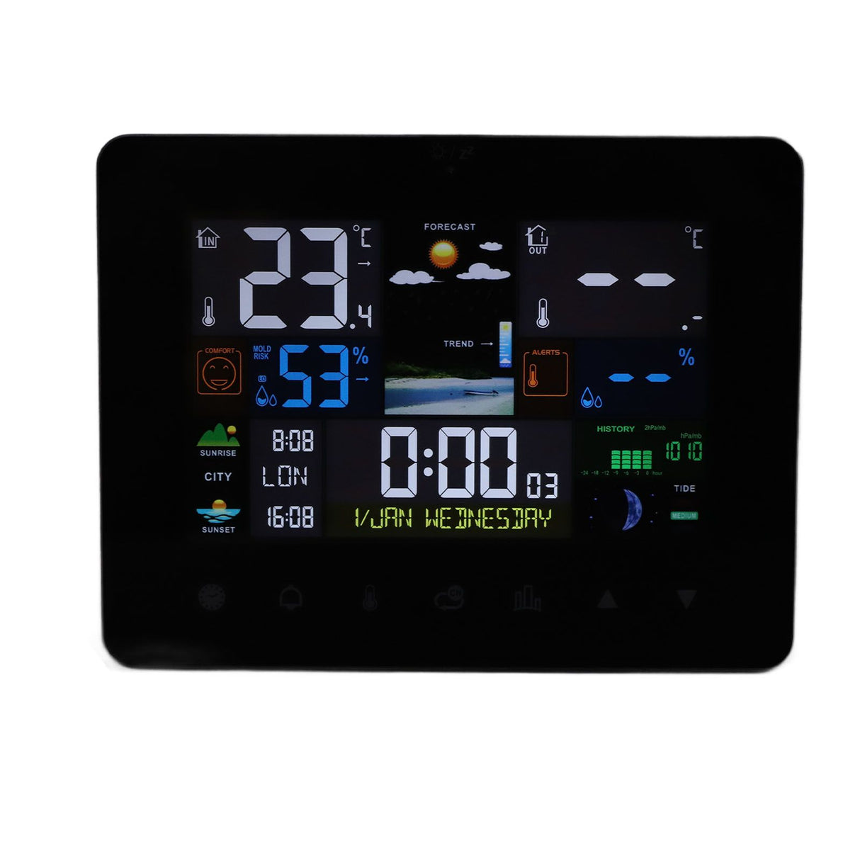 Colorful Touch Screen Digital Weather Forecast Station Wireless Indoor Outdoor Thermometer