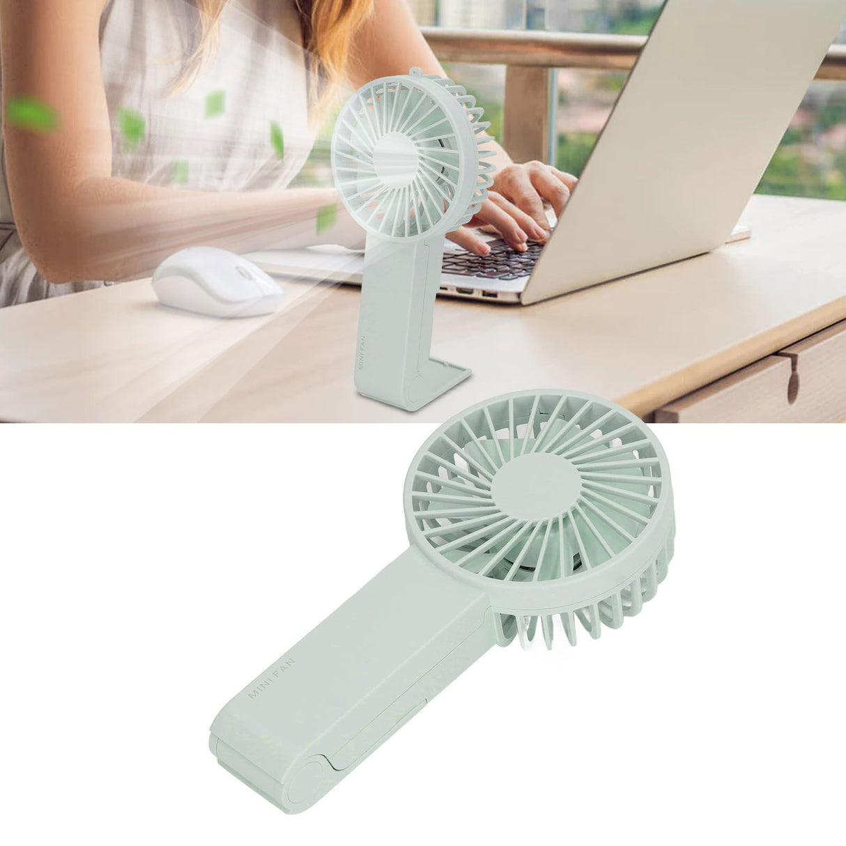 Mini Handheld Fan Foldable Portable Fan USB Rechargeable Fan For Home Office Travel Green