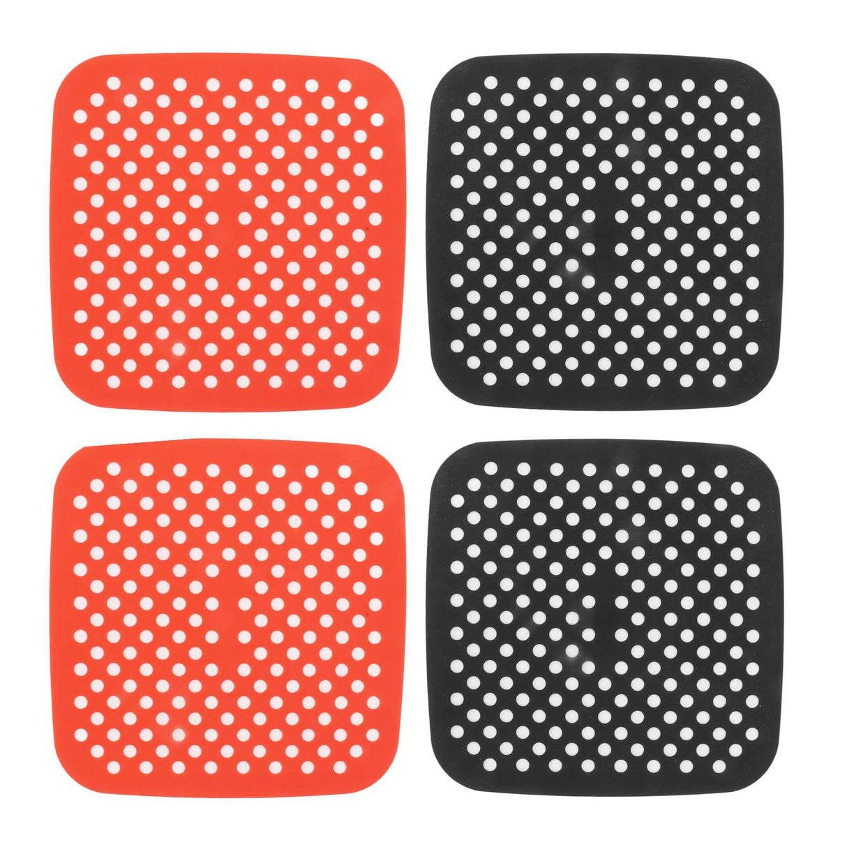 Reusable Air Fryer Mats Stick Proof Dishwasher Safe Oil Resistant Silicone Air Fryer Liner for Oven Red Black 4pcs 21cm/8.3in
