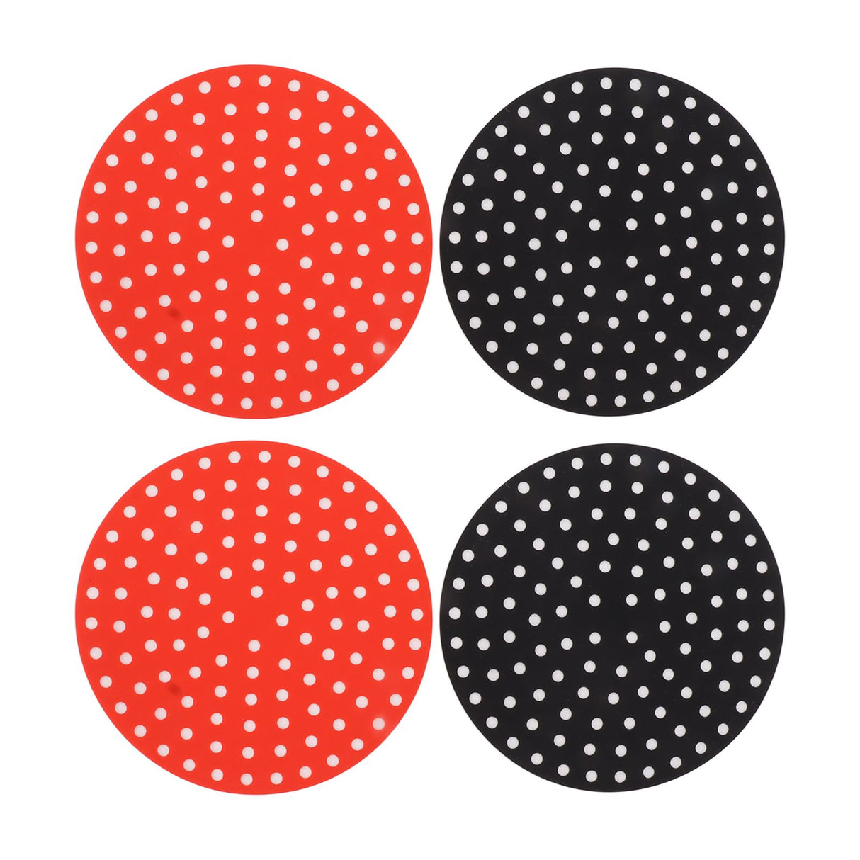 4PCS Round Air Fryer Mat High Temperature Resistant Oilproof Reusable Silicone Air Fryer Liner for Air Fryer Accessories 2 X 20cm/7.9in Red, 2 X 20cm/7.9in Black