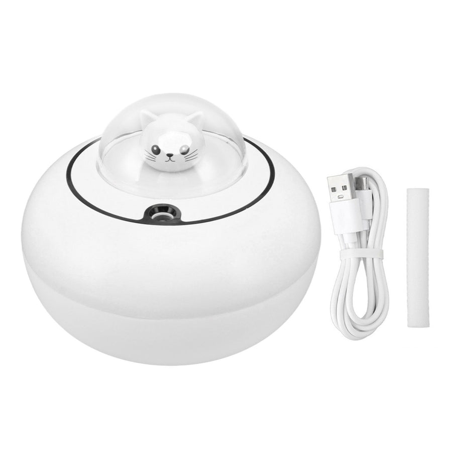 Mini Humidifier Cute Cat Sculpture Portable Quiet Desktop Air Humidifier for Home Office USB Plug in White