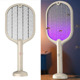 Electric Fly Swatter USB Charging 2 in 1 Fly Killer Racket with 3 Layer Mesh for Home Use White - Side View