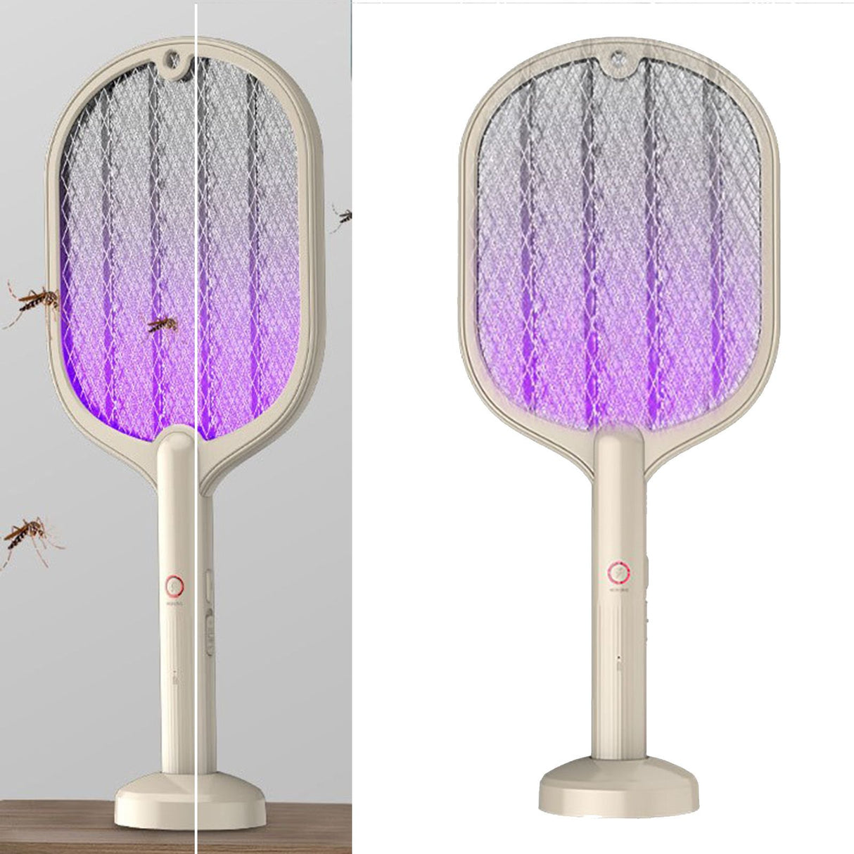 Electric Fly Swatter USB Charging 2 in 1 Fly Killer Racket with 3 Layer Mesh for Home Use White