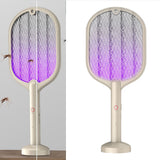 Electric Fly Swatter USB Charging 2 in 1 Fly Killer Racket with 3 Layer Mesh for Home Use White - Top-Down View