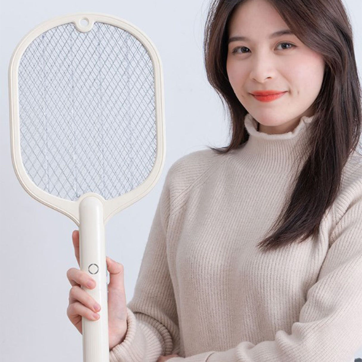 Electric Fly Swatter USB Charging 2 in 1 Fly Killer Racket with 3 Layer Mesh for Home Use White