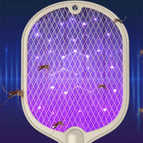 Electric Fly Swatter USB Charging 2 in 1 Fly Killer Racket with 3 Layer Mesh for Home Use White