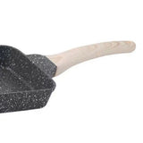 Frying Pan Aluminium Fast Conduction 3 Layers Thickened Wooden Handle Cooking Skillet for Family Kitchen