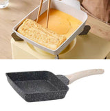 Frying Pan Aluminium Fast Conduction 3 Layers Thickened Wooden Handle Cooking Skillet for Family Kitchen