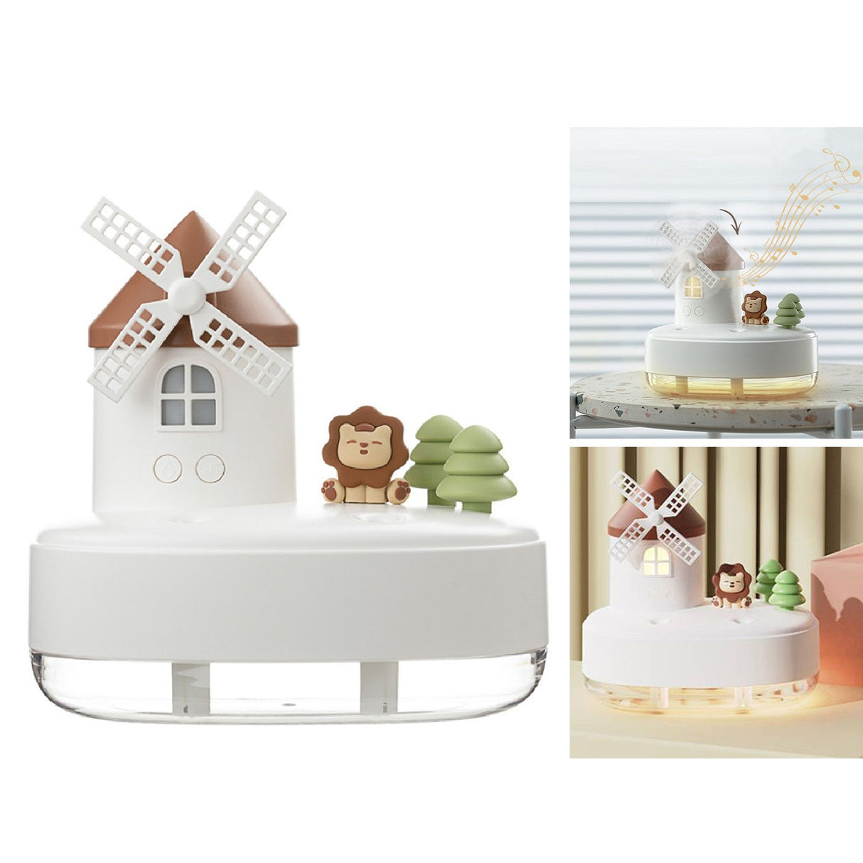 Humidifier Music Box with Warm Night Light Dual Spray Wireless Small Table Humidifier for Bedroom Office White