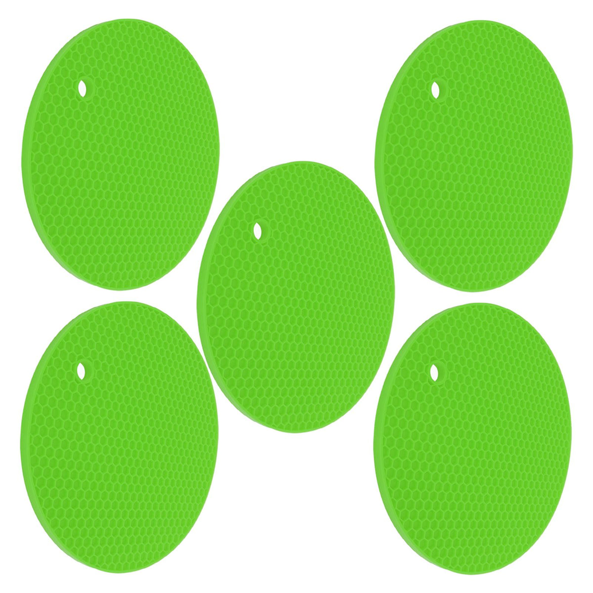 5PCS Silicone Trivet Mats Round Multipurpose Heat Resistant Non Slip Pads Pot Holders for Hot Pot Hot Dishes Green