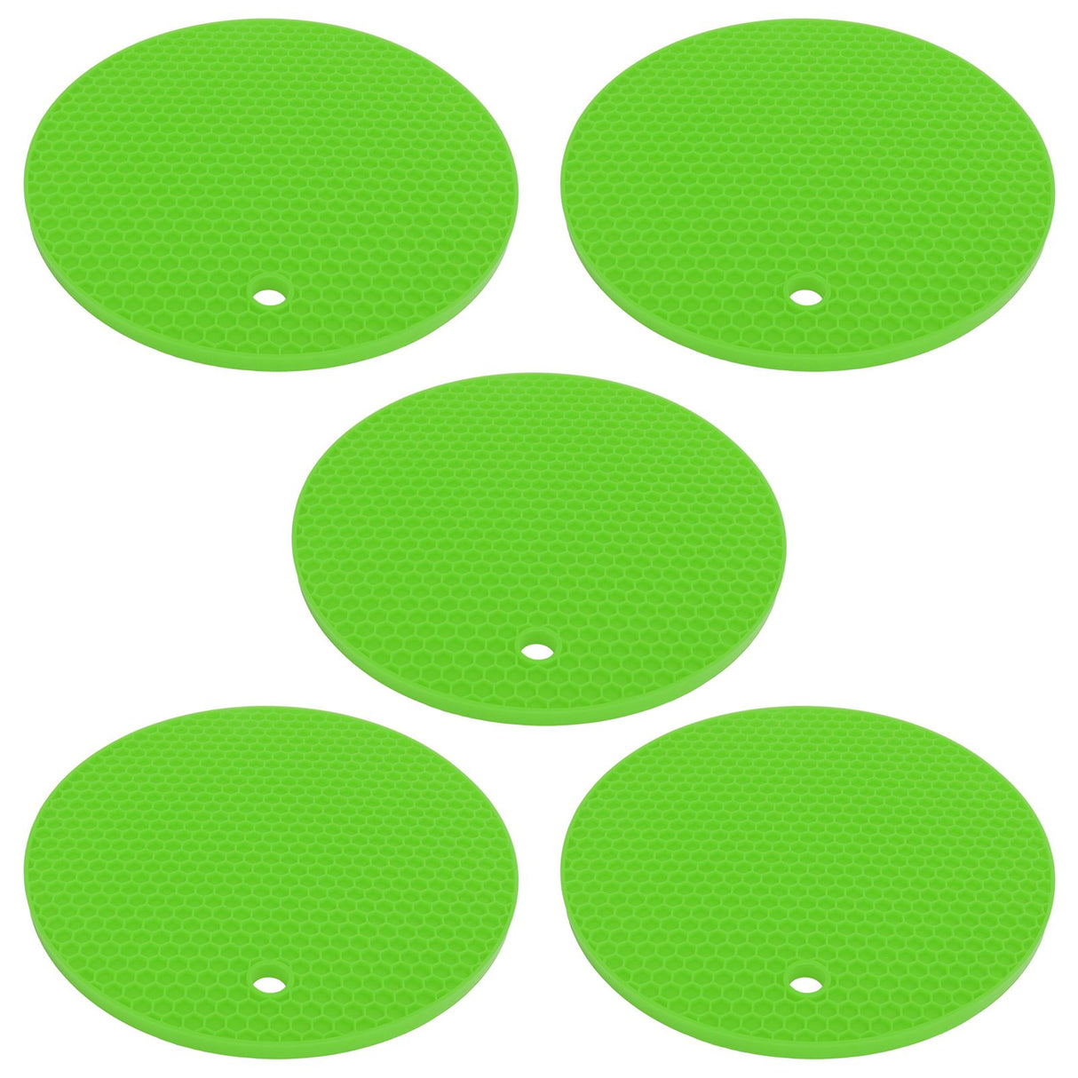 5PCS Silicone Trivet Mats Round Multipurpose Heat Resistant Non Slip Pads Pot Holders for Hot Pot Hot Dishes Green