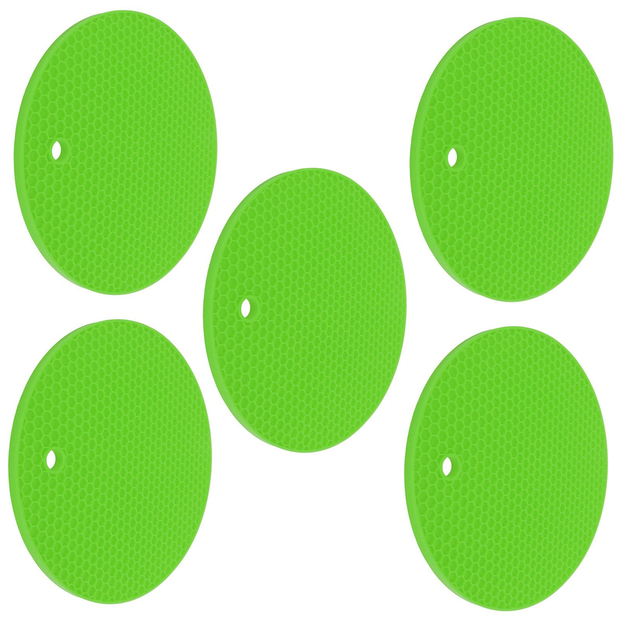 5PCS Silicone Trivet Mats Round Multipurpose Heat Resistant Non Slip Pads Pot Holders for Hot Pot Hot Dishes Green