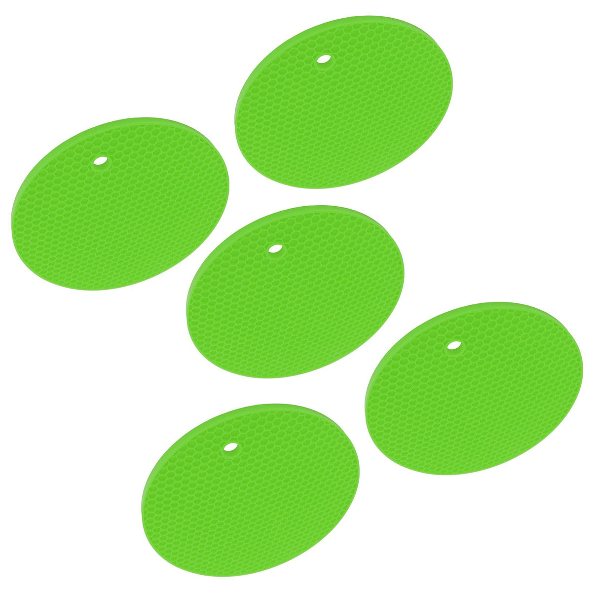 5PCS Silicone Trivet Mats Round Multipurpose Heat Resistant Non Slip Pads Pot Holders for Hot Pot Hot Dishes Green
