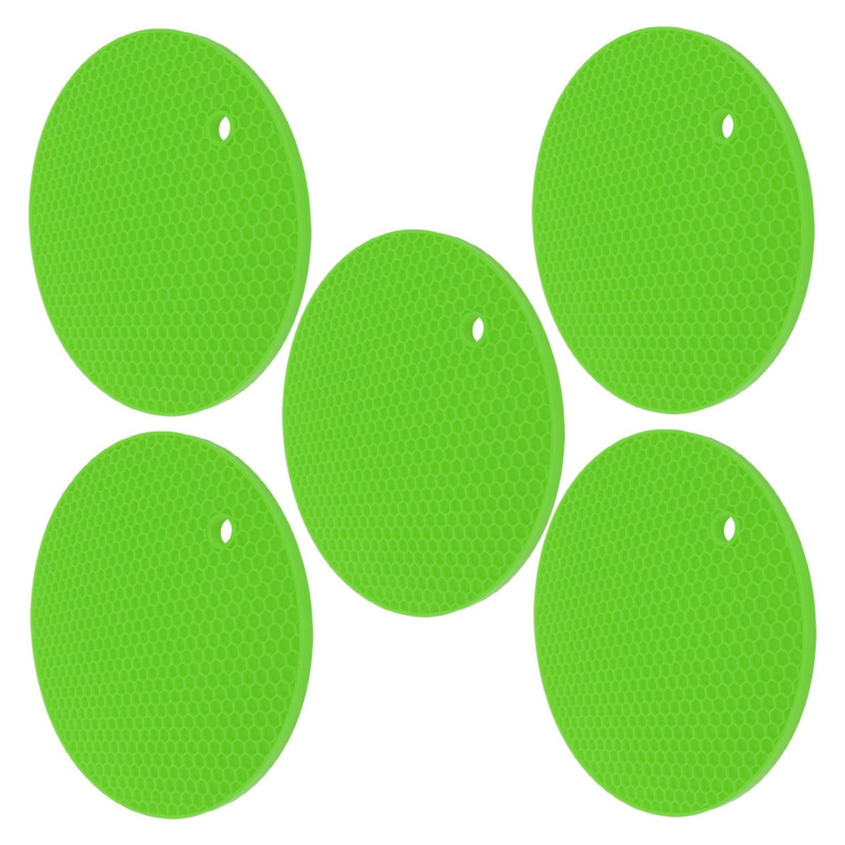 5PCS Silicone Trivet Mats Round Multipurpose Heat Resistant Non Slip Pads Pot Holders for Hot Pot Hot Dishes Green