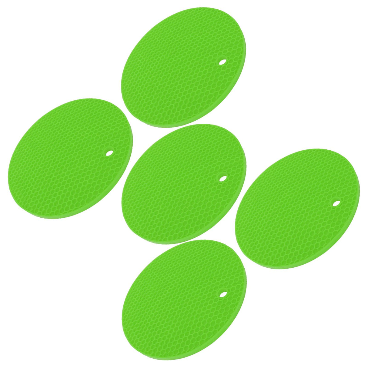 5PCS Silicone Trivet Mats Round Multipurpose Heat Resistant Non Slip Pads Pot Holders for Hot Pot Hot Dishes Green