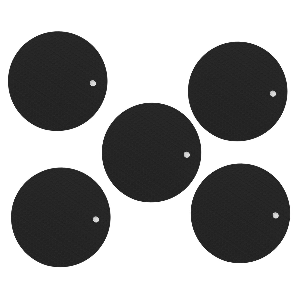 5PCS Silicone Trivet Mats Round Multipurpose Heat Resistant Non Slip Pads Pot Holders for Hot Pot Hot Dishes Black