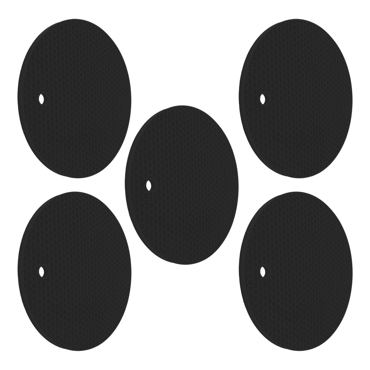 5PCS Silicone Trivet Mats Round Multipurpose Heat Resistant Non Slip Pads Pot Holders for Hot Pot Hot Dishes Black