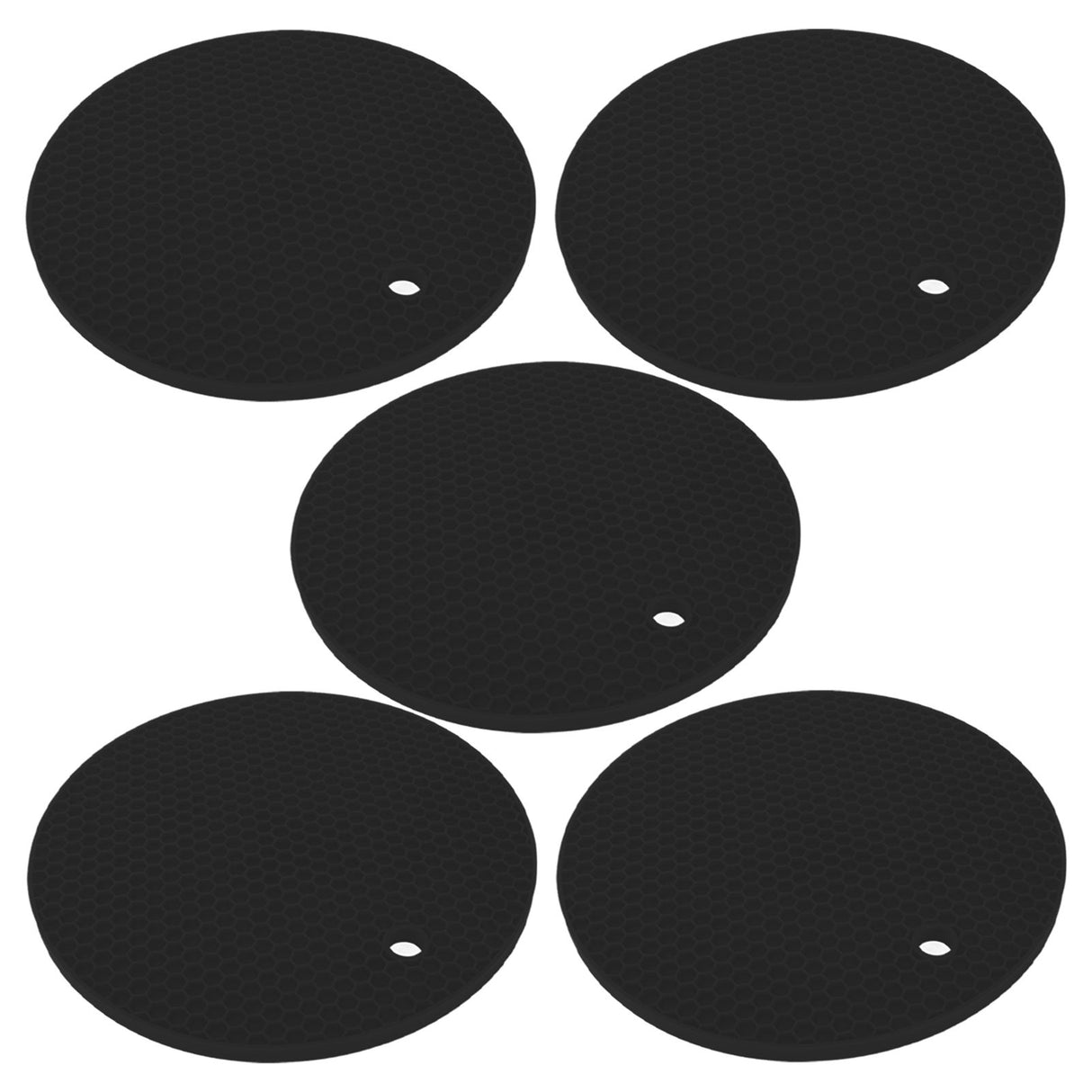 5PCS Silicone Trivet Mats Round Multipurpose Heat Resistant Non Slip Pads Pot Holders for Hot Pot Hot Dishes Black