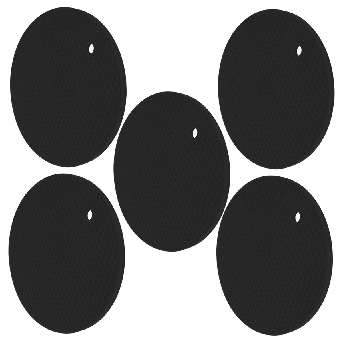 5PCS Silicone Trivet Mats Round Multipurpose Heat Resistant Non Slip Pads Pot Holders for Hot Pot Hot Dishes Black