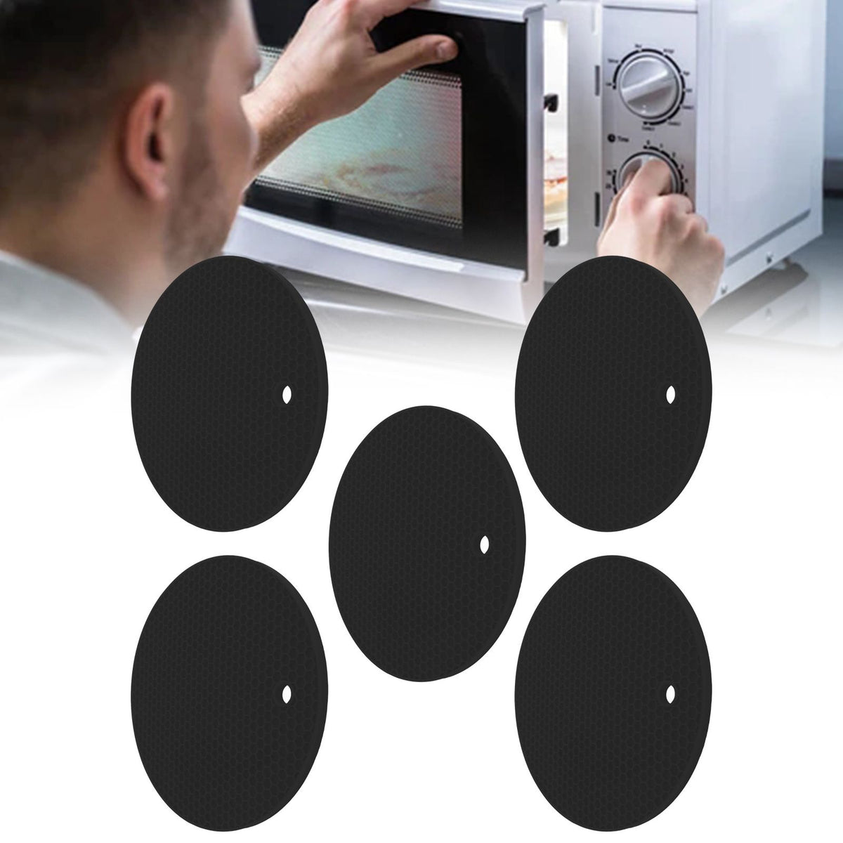 5PCS Silicone Trivet Mats Round Multipurpose Heat Resistant Non Slip Pads Pot Holders for Hot Pot Hot Dishes Black