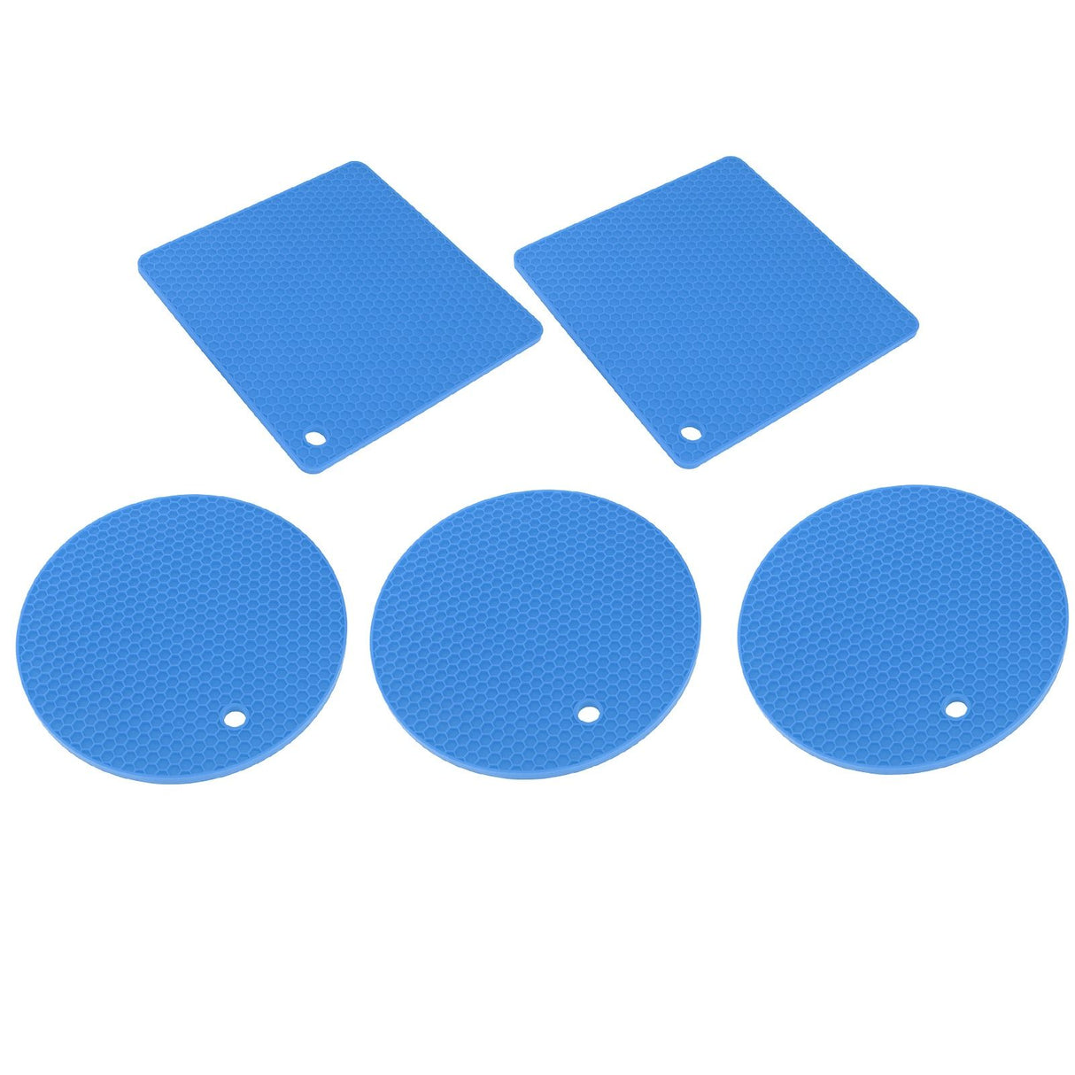5Pcs Silicone Trivet Mat Square Round Honeycomb Hot Pad Non Slip Heat Resistant for Hot Plate Pans Kitchen Pots Blue