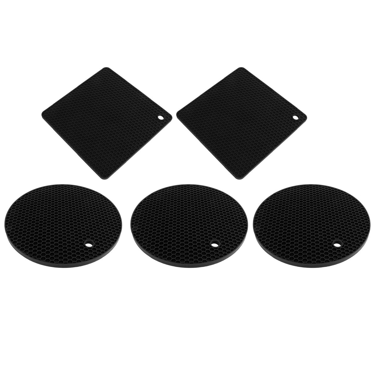 5Pcs Silicone Trivet Mat Square Round Honeycomb Hot Pad Non Slip Heat Resistant for Hot Plate Pans Kitchen Pots Black