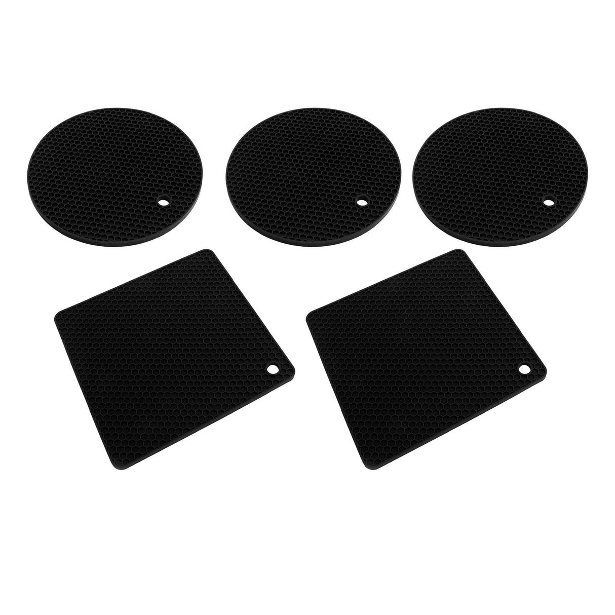5Pcs Silicone Trivet Mat Square Round Honeycomb Hot Pad Non Slip Heat Resistant for Hot Plate Pans Kitchen Pots Black
