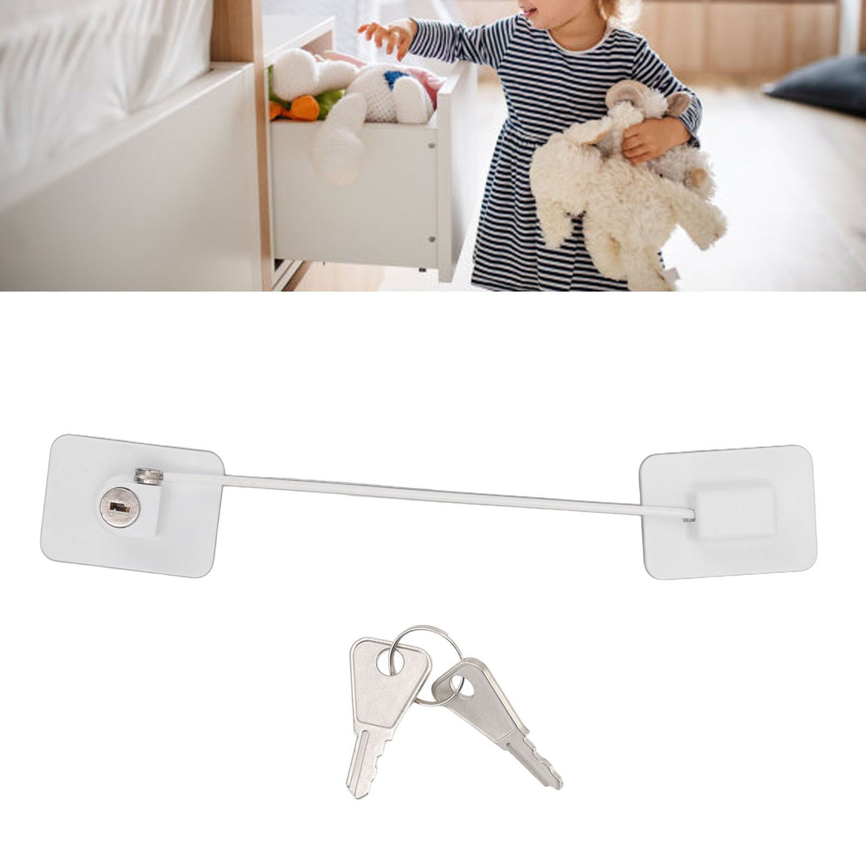 Refrigerator Lock White Childproof Freezer Lock Child Safety Cabinet Drawer Lock with 2 Keys