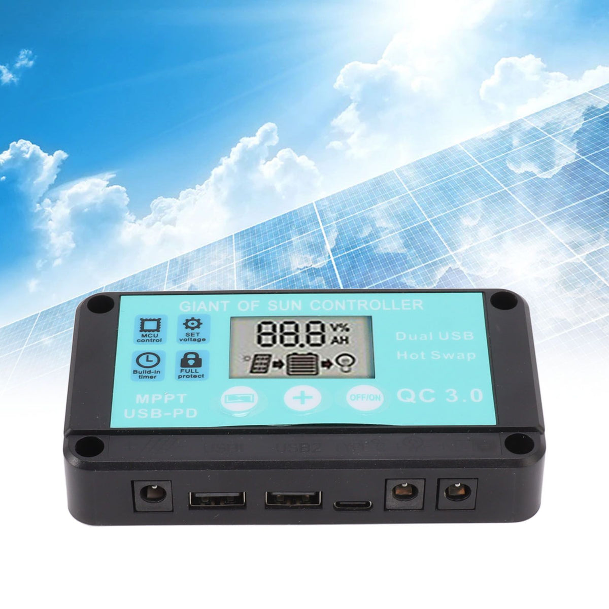 Solar Charge Controller Dual USB Output Fast Charging Solar Panel Regulator 12V/24V for Household Industry 30A