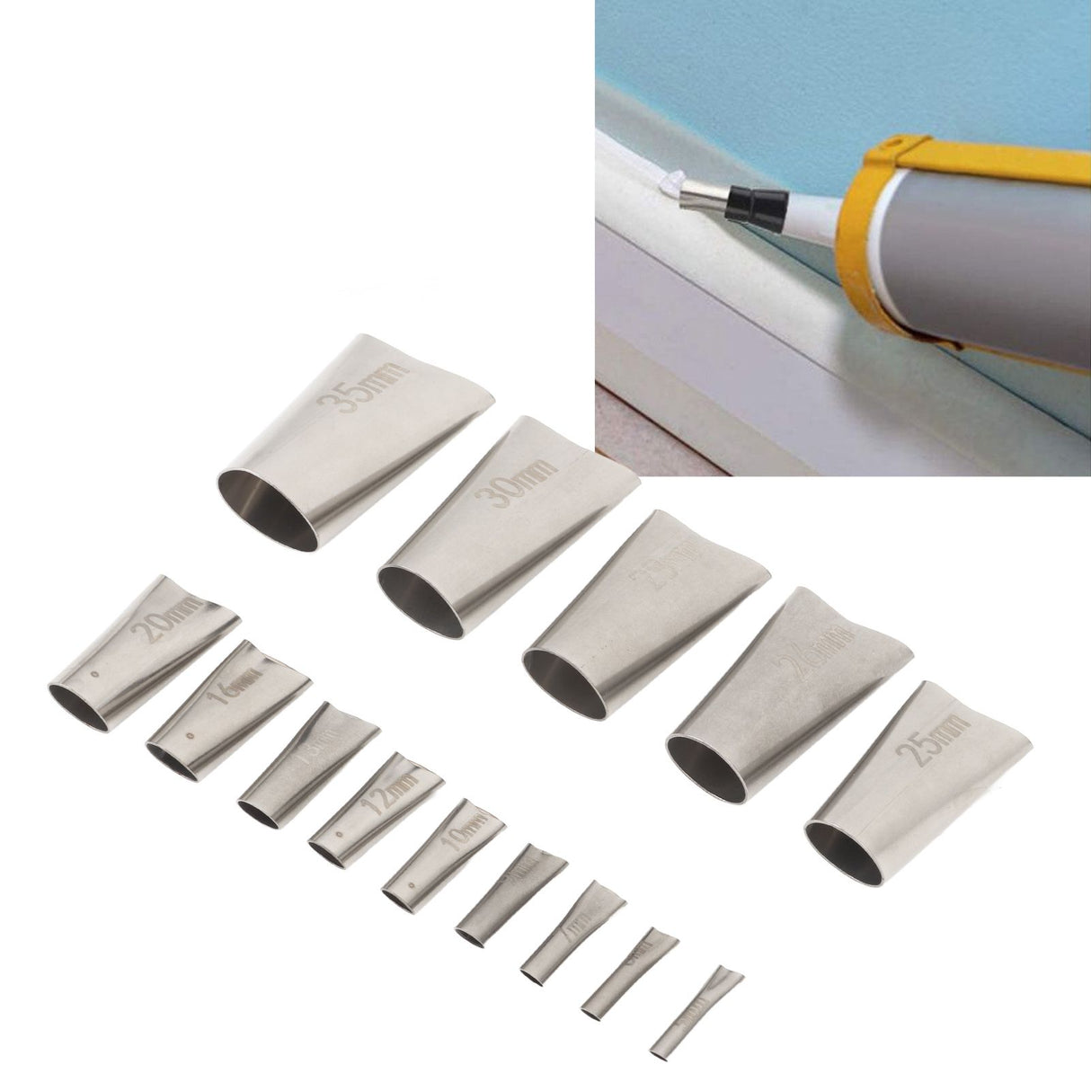 14pcs Caulking Nozzle Applicator 45 Degree Professional Stainless Steel Caulking Finisher Kit for Bathrooms Kitchens