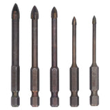 Drill Bit Set Unique Cross Design Cemented Carbide Hex Power Bits for Glass Ceramic Glass Tile Full Tile Brick Wall Wood 5 Piece Set