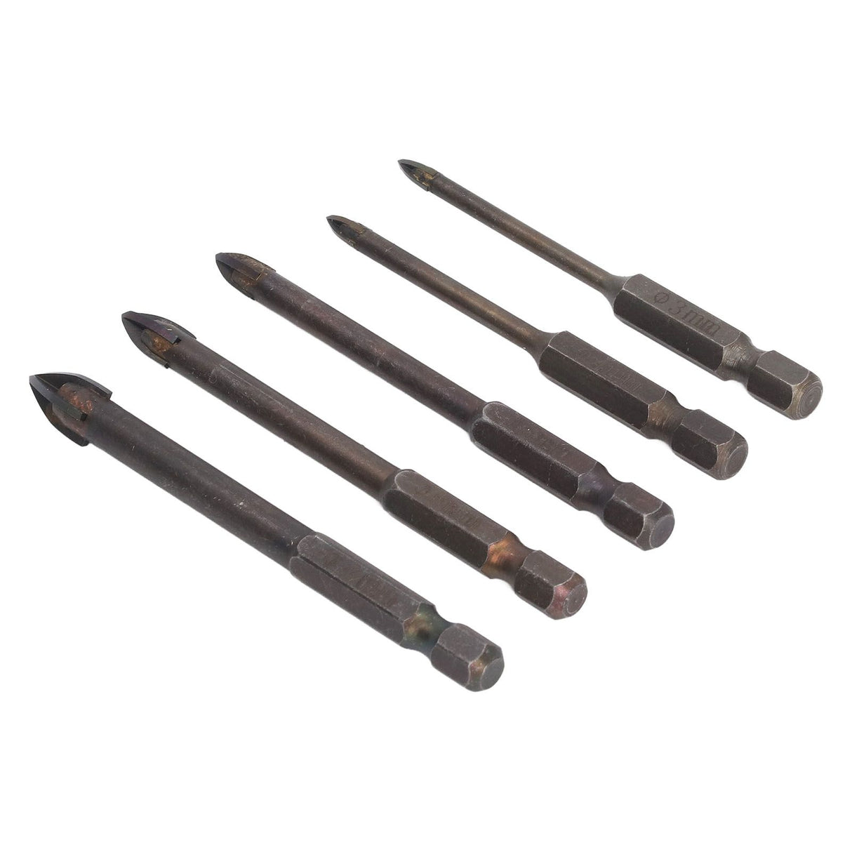 Drill Bit Set Unique Cross Design Cemented Carbide Hex Power Bits for Glass Ceramic Glass Tile Full Tile Brick Wall Wood 5 Piece Set