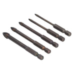 Drill Bit Set Unique Cross Design Cemented Carbide Hex Power Bits for Glass Ceramic Glass Tile Full Tile Brick Wall Wood 5 Piece Set