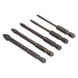 Drill Bit Set Unique Cross Design Cemented Carbide Hex Power Bits for Glass Ceramic Glass Tile Full Tile Brick Wall Wood 5 Piece Set - Side View