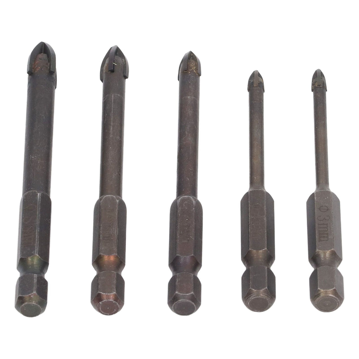 Drill Bit Set Unique Cross Design Cemented Carbide Hex Power Bits for Glass Ceramic Glass Tile Full Tile Brick Wall Wood 5 Piece Set