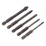 Drill Bit Set Unique Cross Design Cemented Carbide Hex Power Bits for Glass Ceramic Glass Tile Full Tile Brick Wall Wood 5 Piece Set - 45-Degree Angle