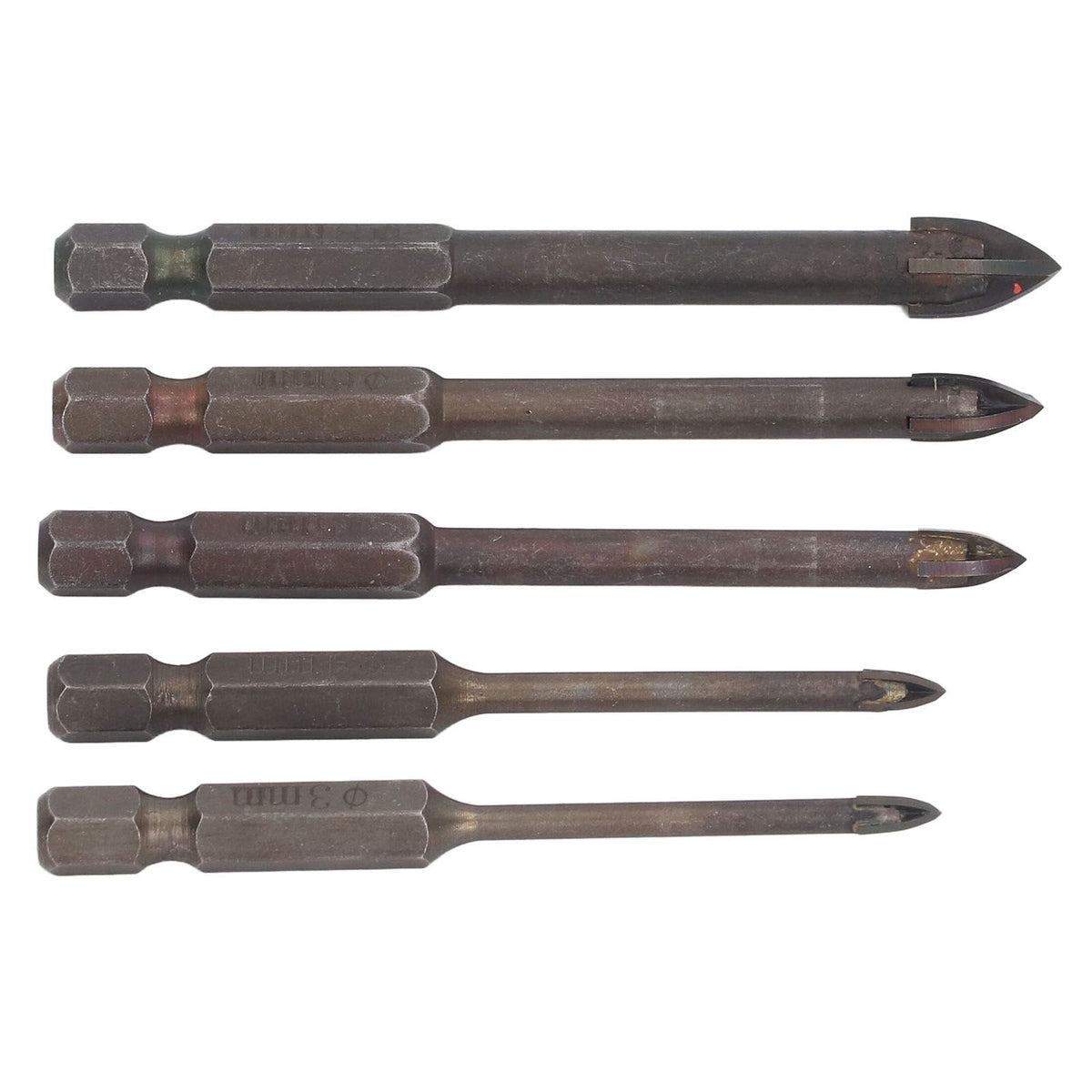 Drill Bit Set Unique Cross Design Cemented Carbide Hex Power Bits for Glass Ceramic Glass Tile Full Tile Brick Wall Wood 5 Piece Set