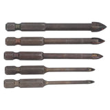 Drill Bit Set Unique Cross Design Cemented Carbide Hex Power Bits for Glass Ceramic Glass Tile Full Tile Brick Wall Wood 5 Piece Set