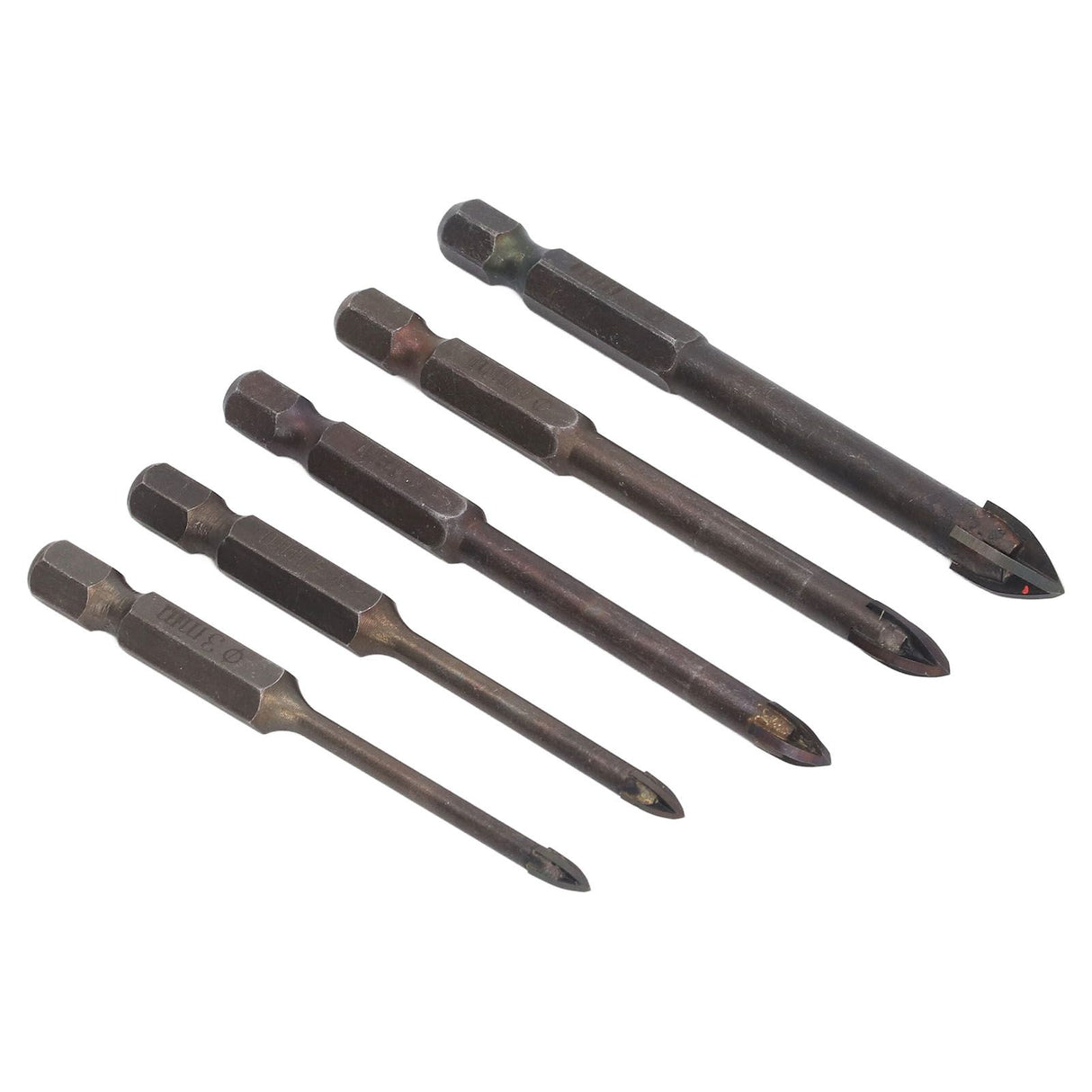 Drill Bit Set Unique Cross Design Cemented Carbide Hex Power Bits for Glass Ceramic Glass Tile Full Tile Brick Wall Wood 5 Piece Set
