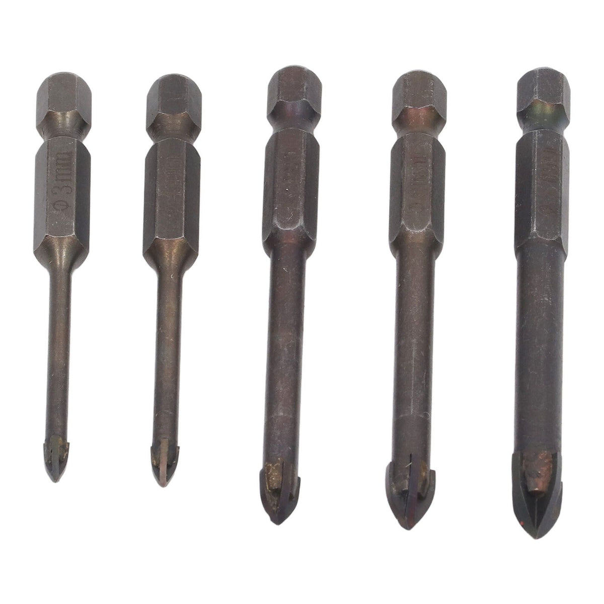 Drill Bit Set Unique Cross Design Cemented Carbide Hex Power Bits for Glass Ceramic Glass Tile Full Tile Brick Wall Wood 5 Piece Set