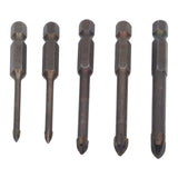 Drill Bit Set Unique Cross Design Cemented Carbide Hex Power Bits for Glass Ceramic Glass Tile Full Tile Brick Wall Wood 5 Piece Set