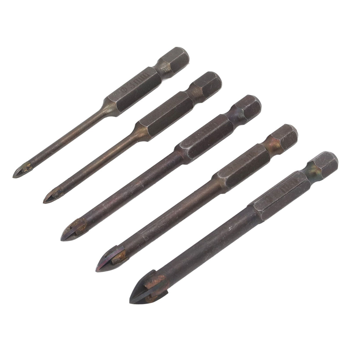 Drill Bit Set Unique Cross Design Cemented Carbide Hex Power Bits for Glass Ceramic Glass Tile Full Tile Brick Wall Wood 5 Piece Set