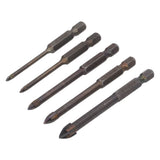 Drill Bit Set Unique Cross Design Cemented Carbide Hex Power Bits for Glass Ceramic Glass Tile Full Tile Brick Wall Wood 5 Piece Set
