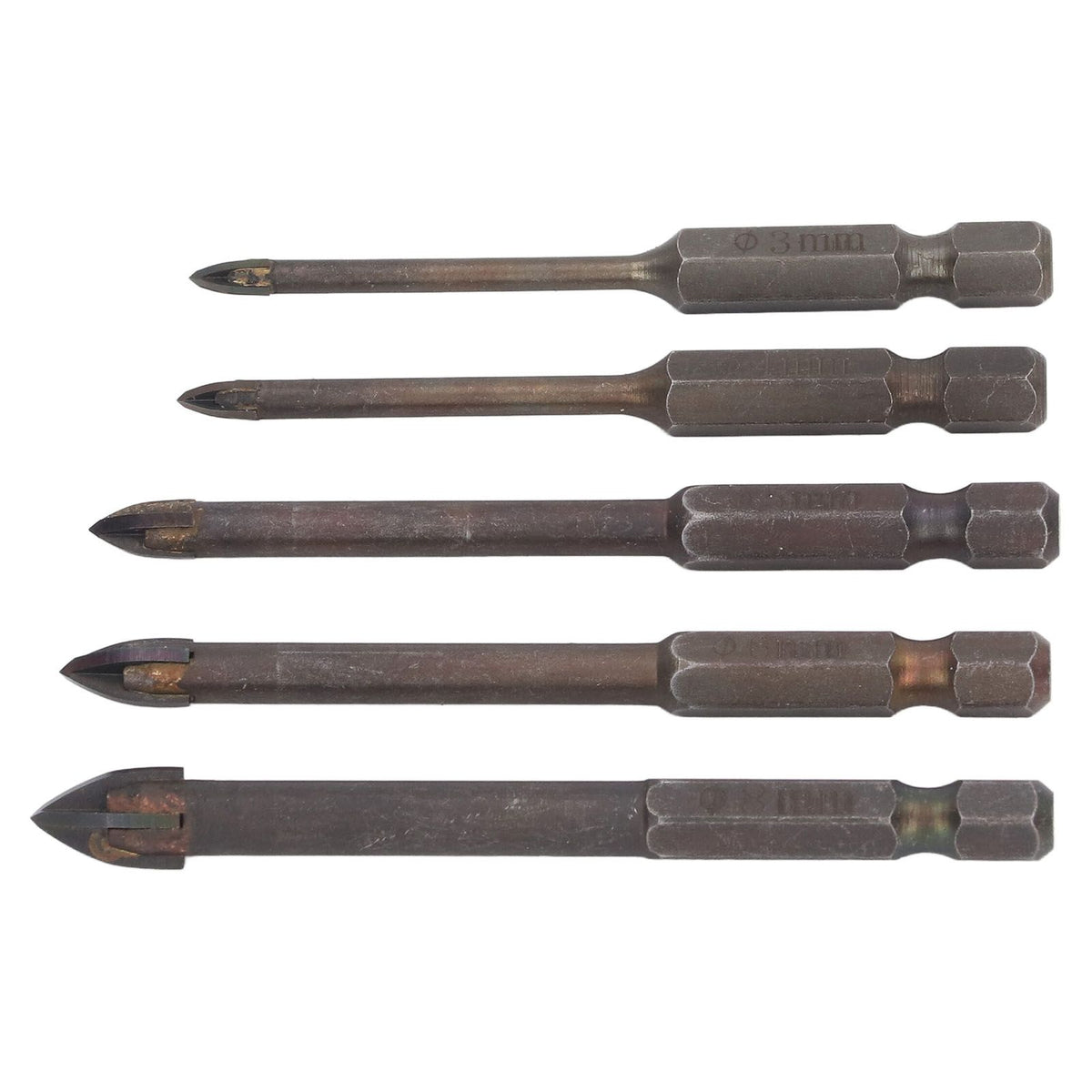 Drill Bit Set Unique Cross Design Cemented Carbide Hex Power Bits for Glass Ceramic Glass Tile Full Tile Brick Wall Wood 5 Piece Set