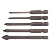 Drill Bit Set Unique Cross Design Cemented Carbide Hex Power Bits for Glass Ceramic Glass Tile Full Tile Brick Wall Wood 5 Piece Set - Extra Image