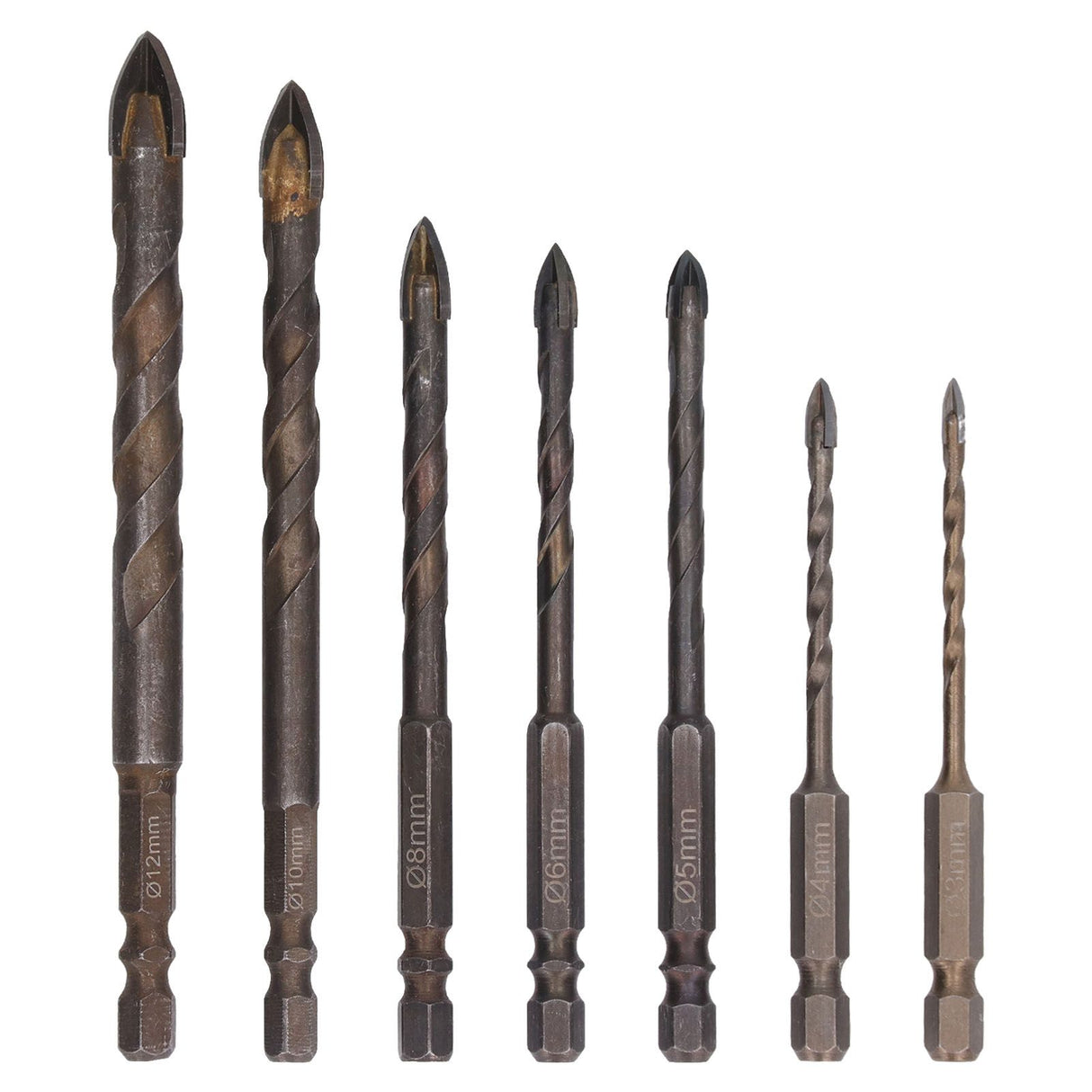 Drill Bit Set Unique Cross Design Cemented Carbide Hex Power Bits for Glass Ceramic Glass Tile Full Tile Brick Wall Wood 7 Piece Set